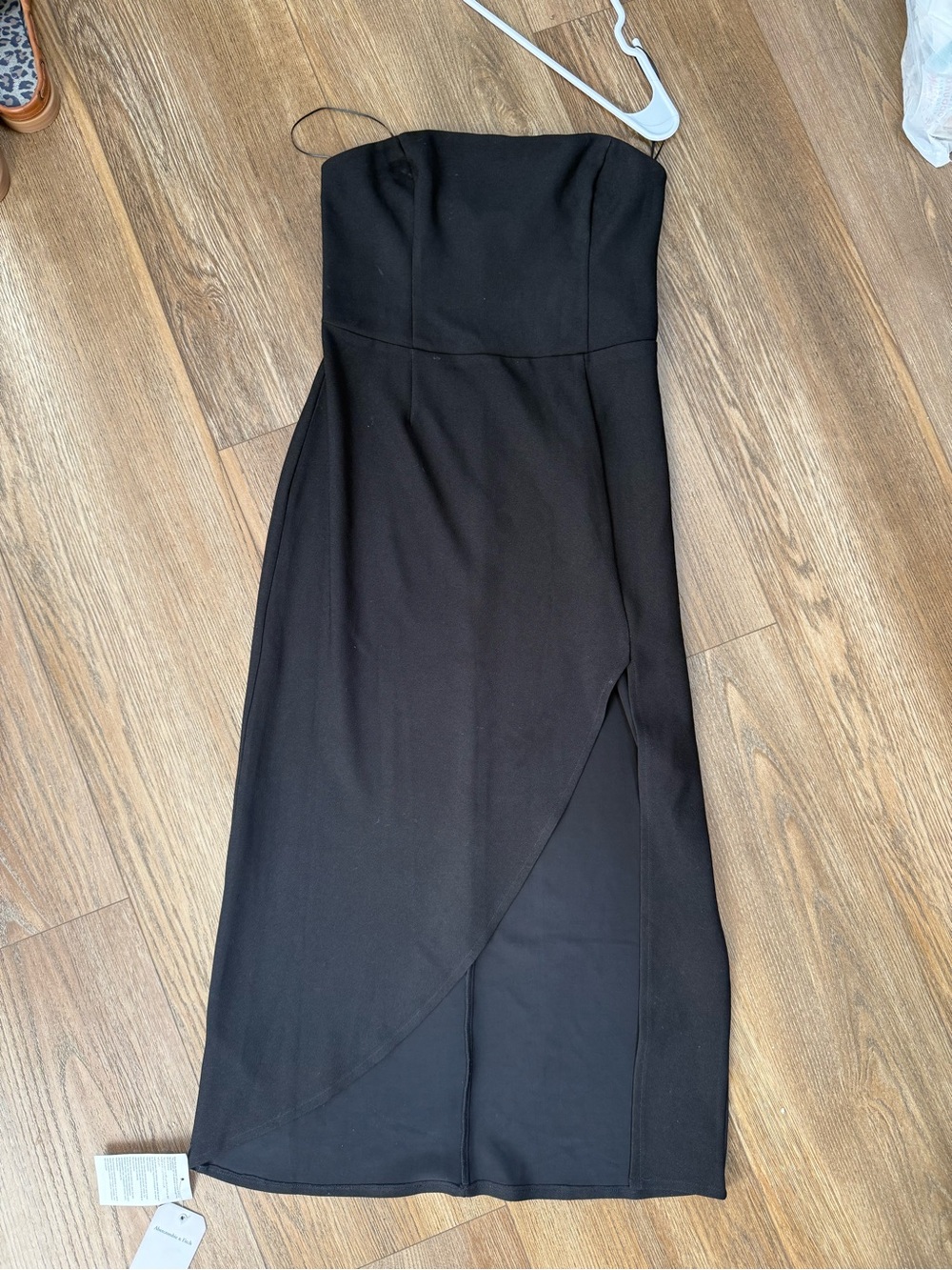 Abercrombie & Fitch Black Strapless Midi Dress with Side Slit